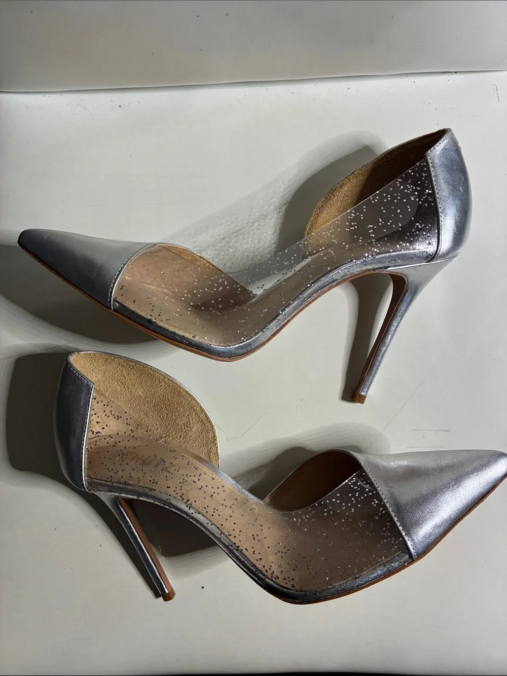 SCHUTZ Metallic Silver Pointed-Toe Cutout Pumps